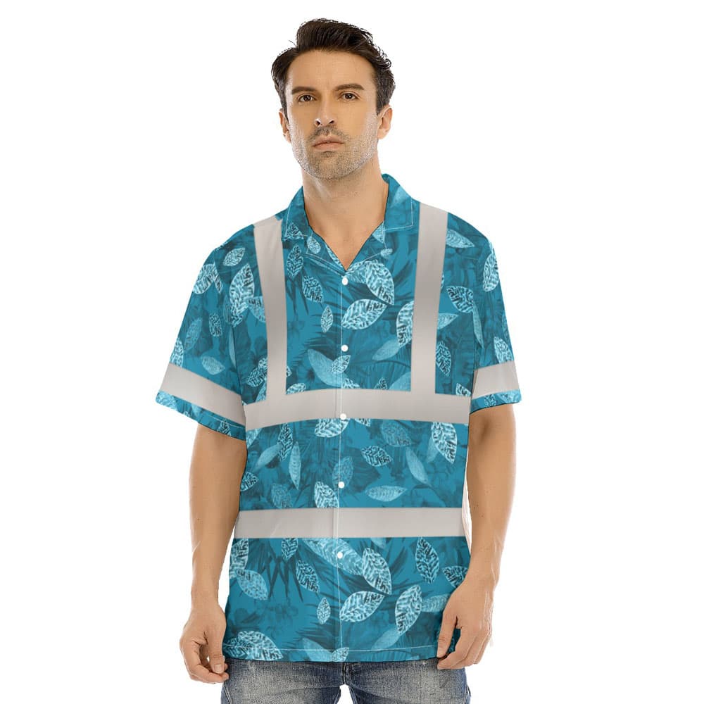 Blue Tropical Hawaiian Construction Shirt With Reflective Strip